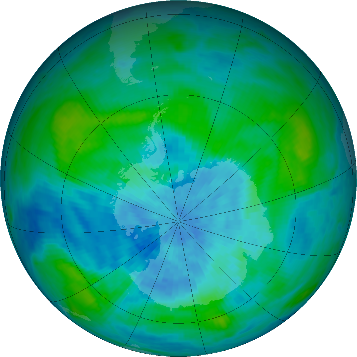 Antarctic ozone map for 17 March 1989